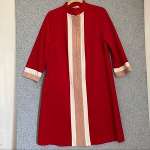 Vintage Vanity Fair red dressing gown nightgown women's 14 color block front zip